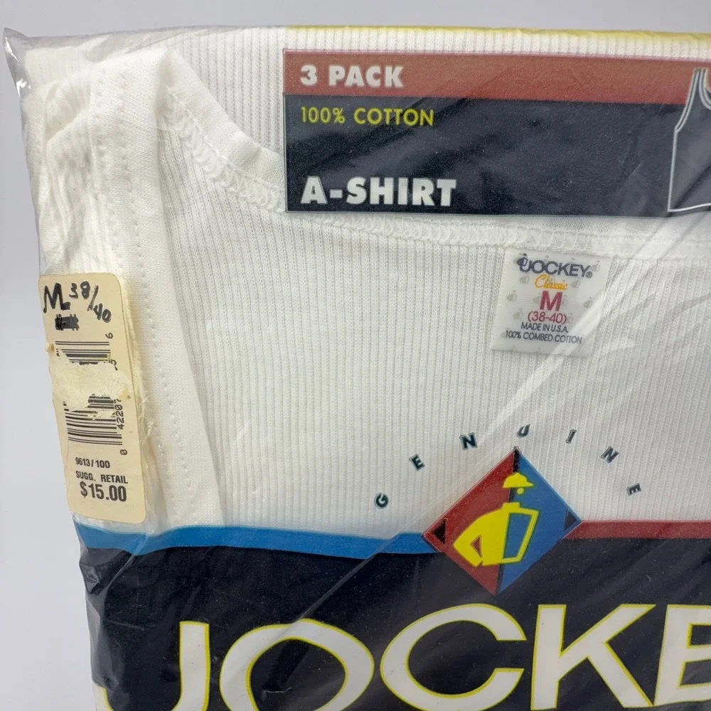 Vintage 1994 Jockey Classic A-Shirt 3 Pack Men Medium White 100% Cotton Made USA